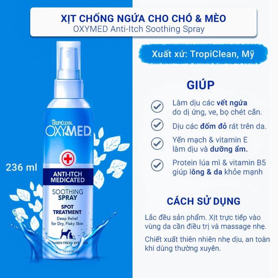 Tropiclean - xịt chống ngứa cho chó và mèo