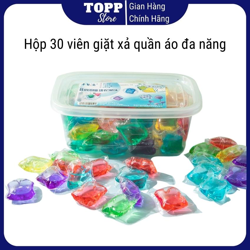 Viên giặt xả quần áo, hộp 30 viên giặt quần áo đa năng tiện dụng, viên thơm làm mềm vải thích hợp cả giặt tay và giặt máy, viên giặt xả quần áo siêu sạch, lưu hương lâu, hộp 30 viên giặt xả quần áo nhiều màu thay thế nước giặt tiện lợi