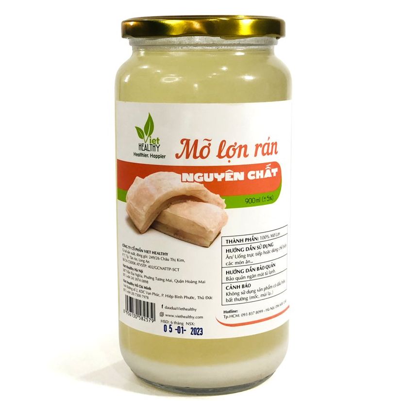 Mỡ Lợn rán nguyên chất Viet Healthy 900ml