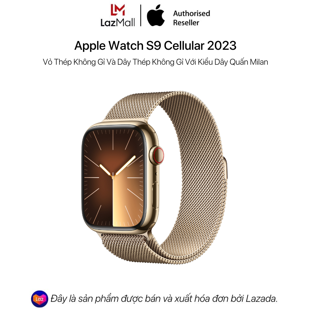 Apple watch series 9 cellular 2023 - vỏ thép không gỉ và dây thép không gỉ với kiểu dây quấn milan - hàng chính hãng