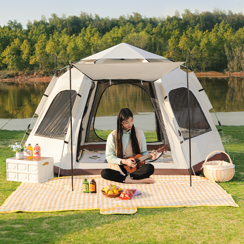 Lều cắm trại dã ngoại di động hình lục giác hoàn toàn tự động dùng ngoài
