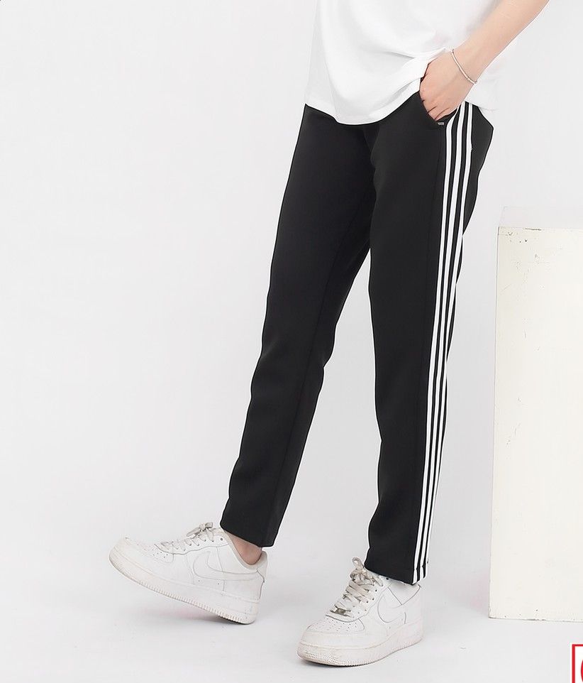 Quần thể thao nữ dài 3 sọc ống xuông - ống bo - gen j