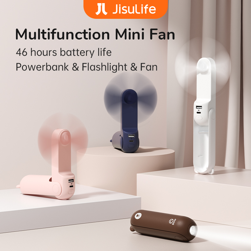 JISULIFE Quạt Mini USB Cầm Tay 4800mAh Xách Tay Pocket Làm Mát Có Thể Gập Lại Thì Thầm Yên Tĩnh Led Ánh Sáng Cầm Tay