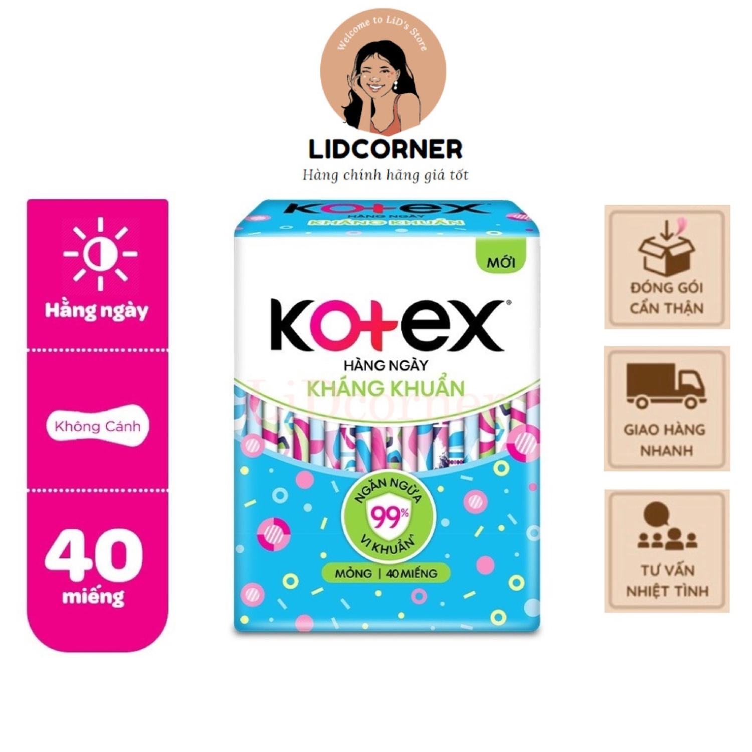 Băng Vệ Sinh Kotex hằng ngày kháng khuẩn 40 Miếng/10 Miếng