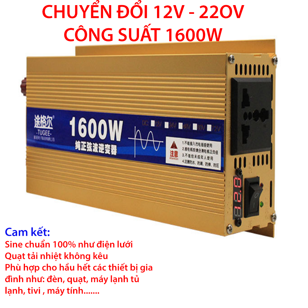 [HCM]BỘ ĐỔI ĐIỆN 1600W SIN CHUẨN - ĐỔI ĐIỆN 12V LÊN 220V