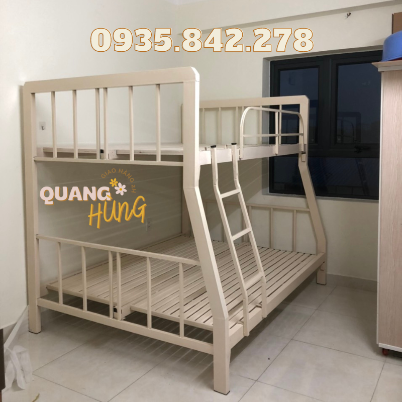 [GIAO TOÀN QUỐC] Giường tầng sắt hộp vuông cứng cáp 2 màu đen kem giá tốt chất lượng cao