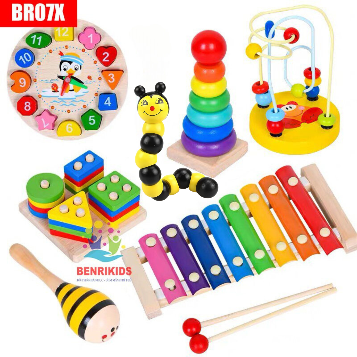 Bộ Đồ Chơi Gỗ Thông Minh Combo 7 Món Đồ Chơi BR07X Cho Bé, Đồ Chơi Montessori Giúp Bé Phát Triển Tư Duy Toàn Diện Hơn