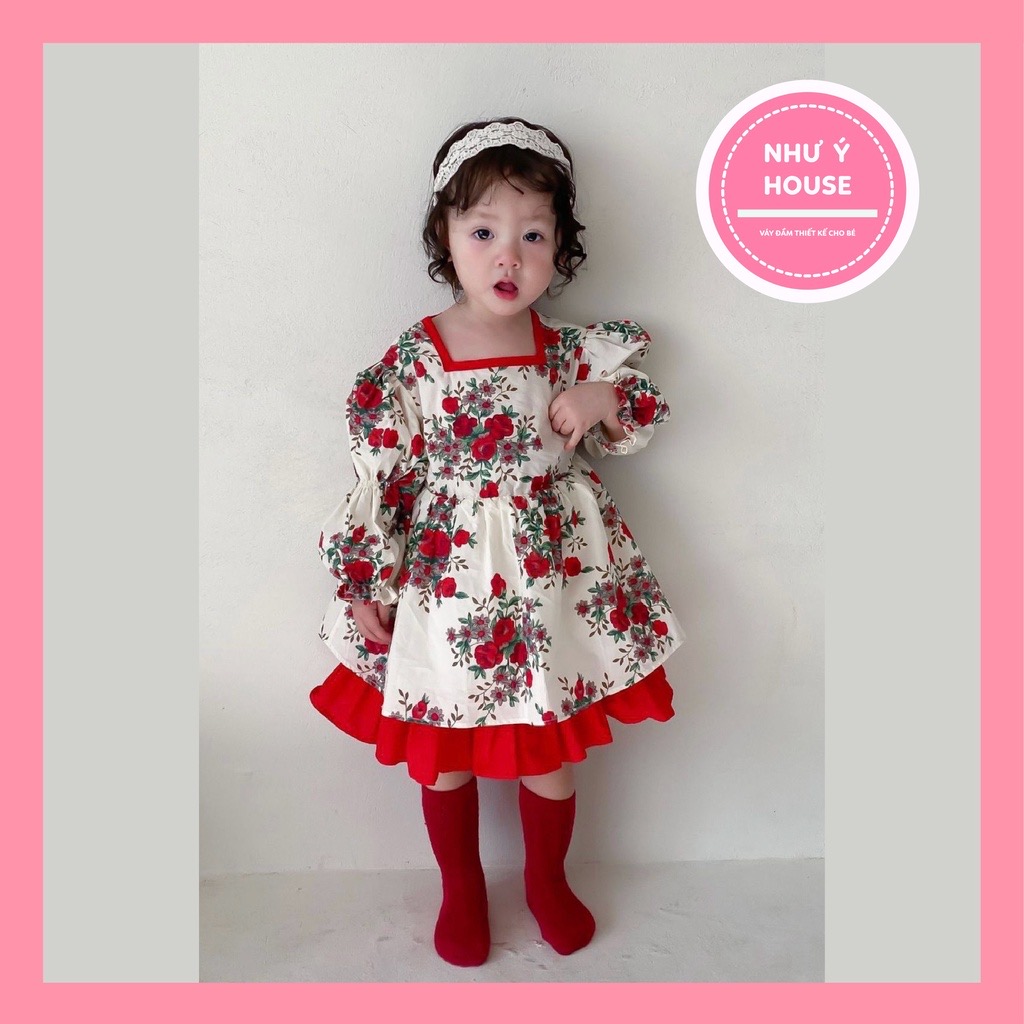 Váy bé gái 8-32kg💕𝑭𝑹𝑬𝑬𝑺𝑯𝑰𝑷 💕 như ý house's- đầm công chúa, váy trẻ em, hàng thiết kế - váy hoa đỏ kèm xược ngọc