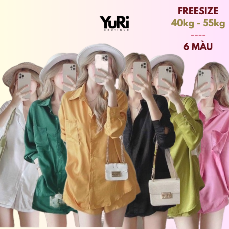 Set Áo sơ mi nữ kèm quần short thanh lịch - Set bộ đồ nữ đi chơi chất tuyết nhung siêu xinh