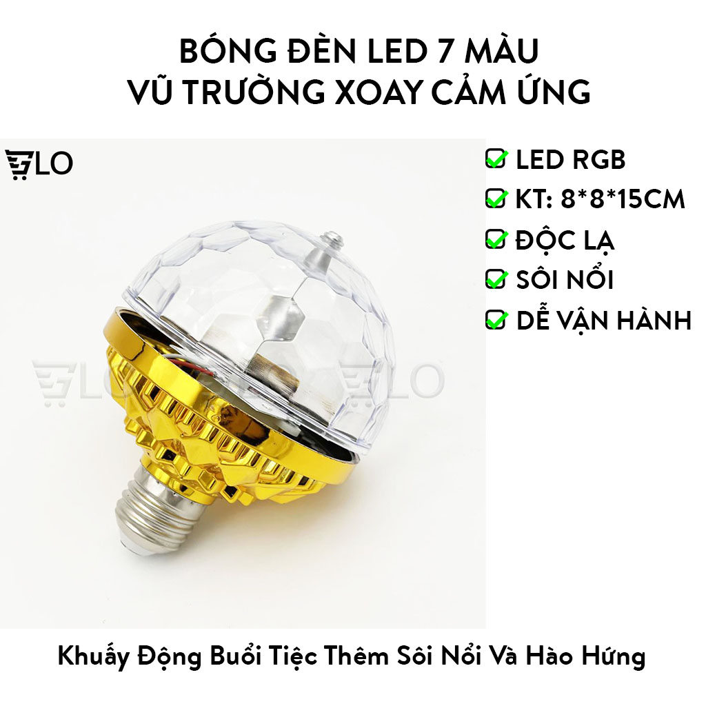 Bóng đèn led 7 màu vũ trường xoay cảm ứng đuôi e27
