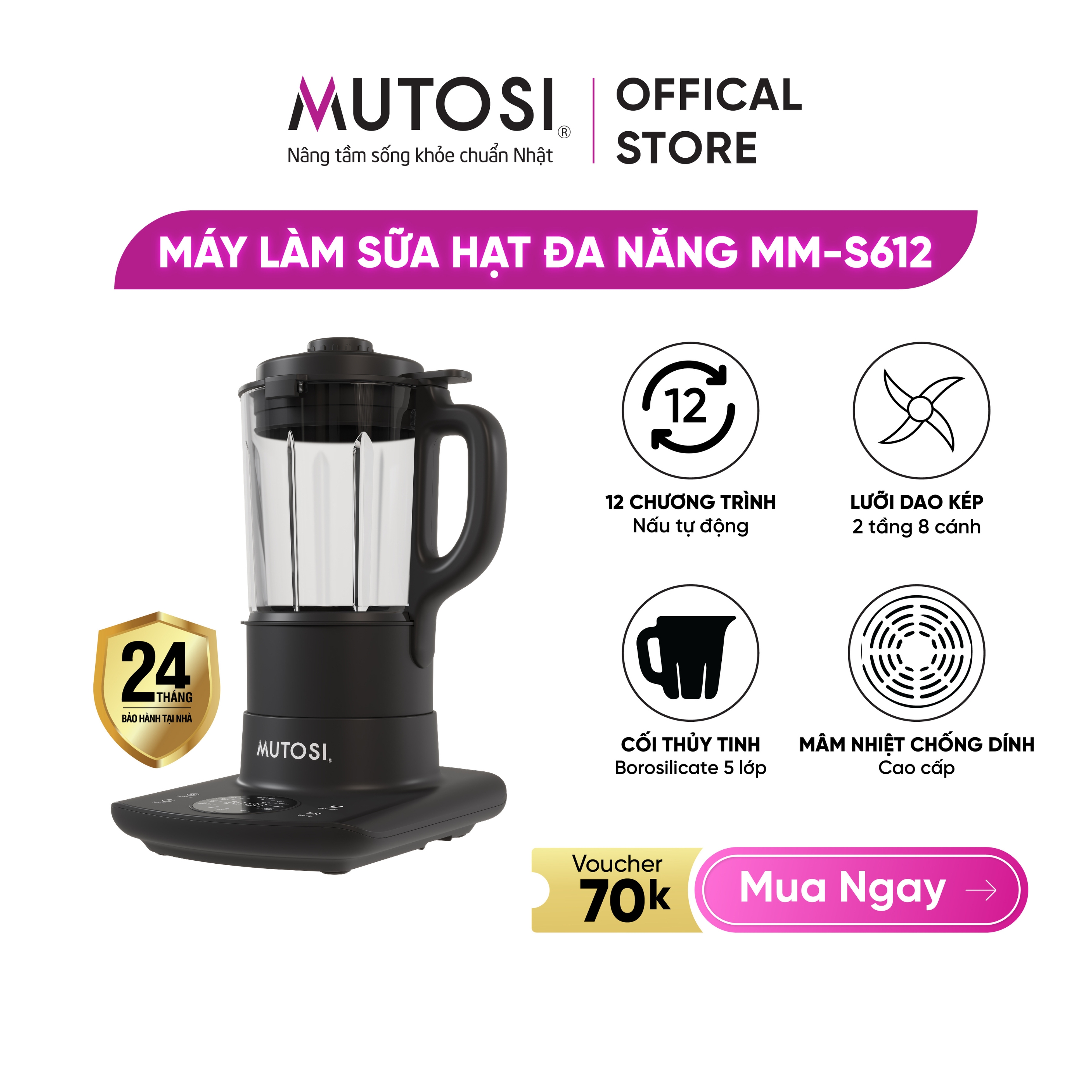 Máy làm sữa hạt đa năng mutosi mm-s612