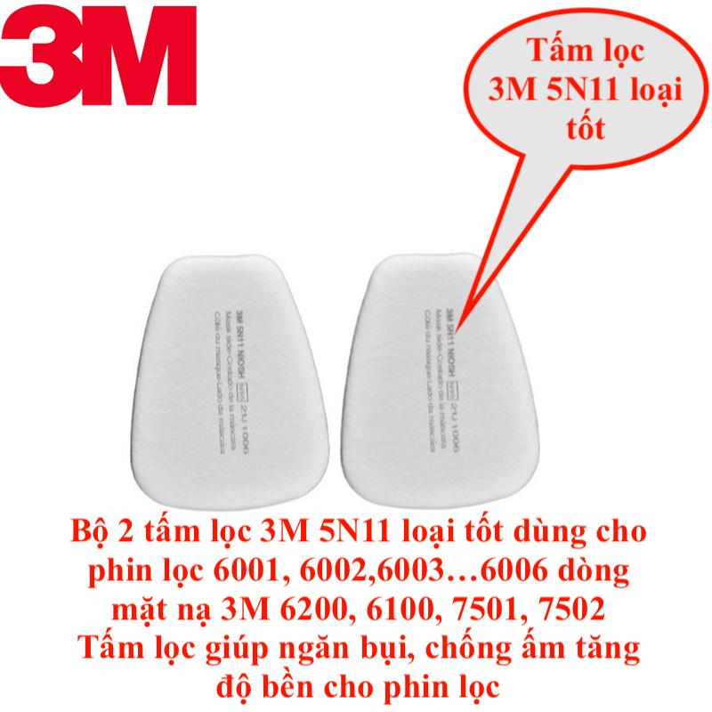 Bộ 2 Tấm lọc bụi Cotton 3M 5N11 tiêu chuẩn N95 Made In USA Mỹ, Chống Virus, lọc bụi siêu mịn PM2.5, ngăn ẩm lắp trước phin lọc các loại 6001, 6003, 6006 của các dòng mặt nạ lọc 6100, 6200, 7501, 7502, 6800 (Trắng)