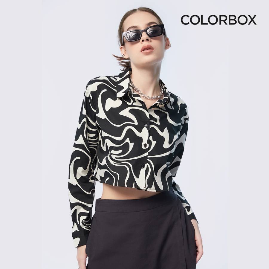 Colorbox áo sơ mi croptop dài tay in họa tiết