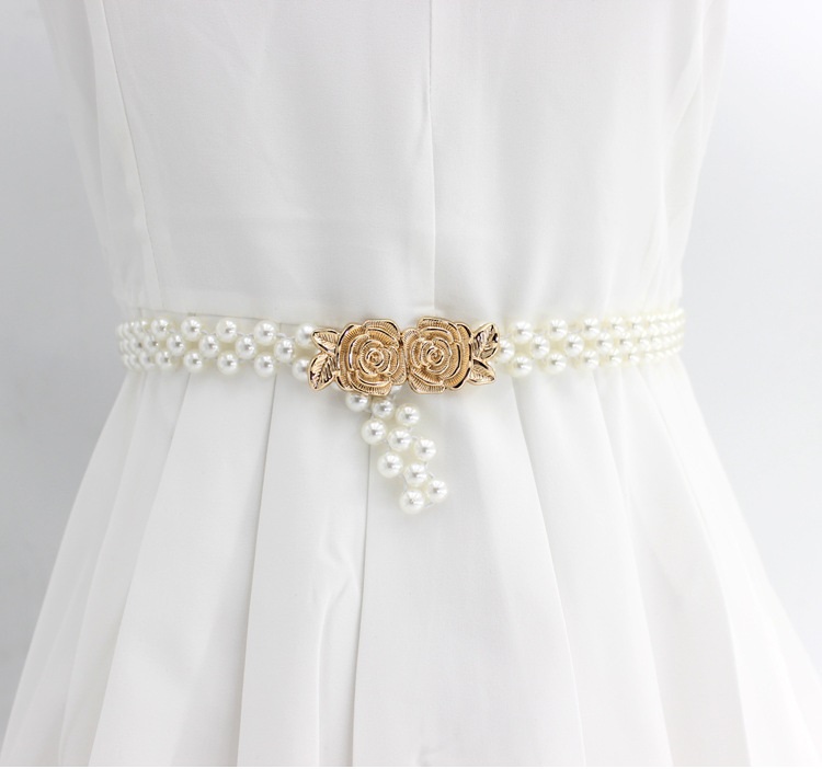 Đai váy belt váy chun co giãn ngọc 2 hoa t9