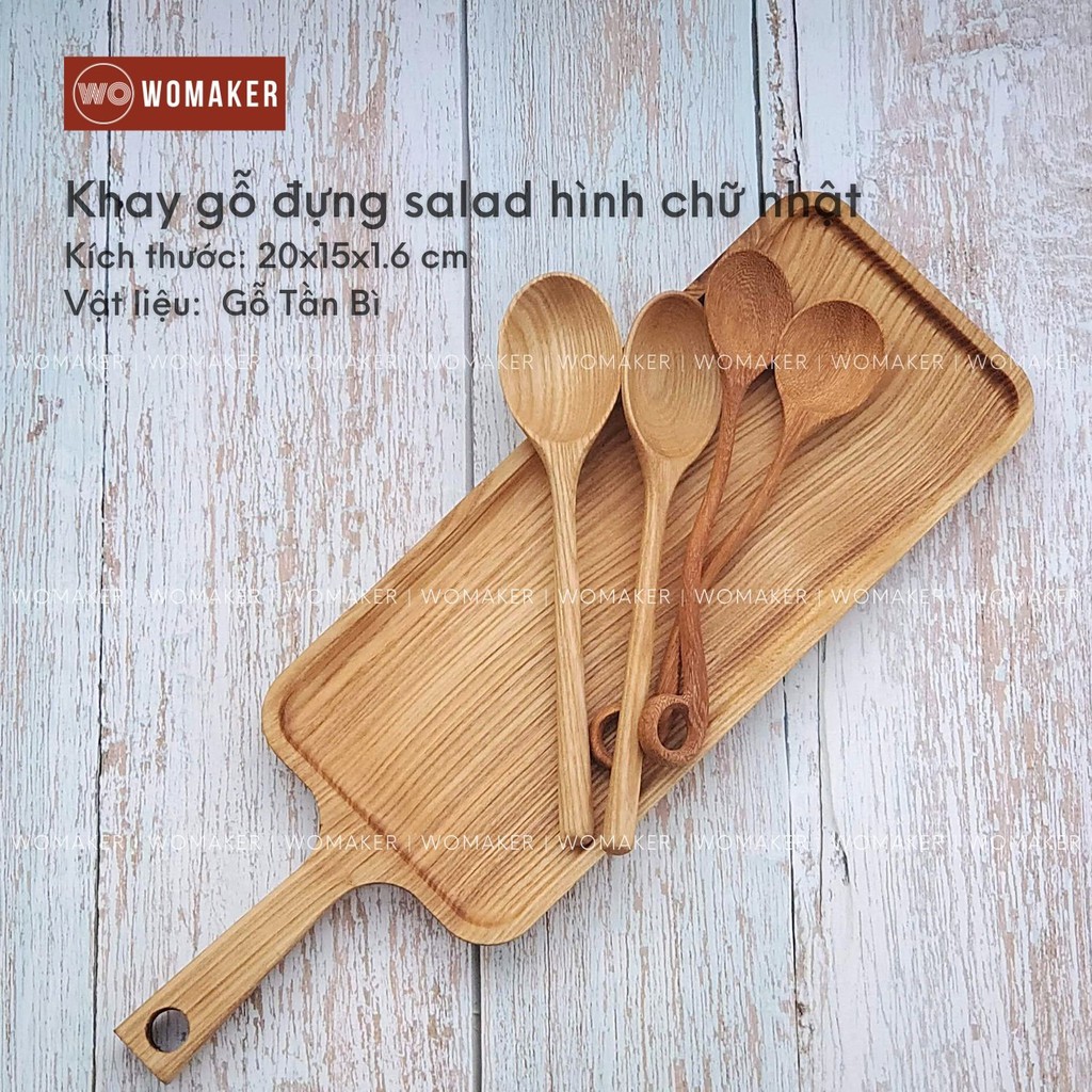 Khay gỗ hình chữ nhật dài có tay cầm bằng gỗ tần bì cao cấp đựng đồ ăn trang trí quán nhà hàng khách sạn