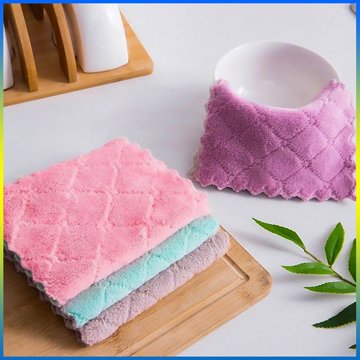 Khăn lau bếp 2 mặt size 20cm - Combo Khăn lau bếp khăn rửa chén 2 mặt siêu sạch