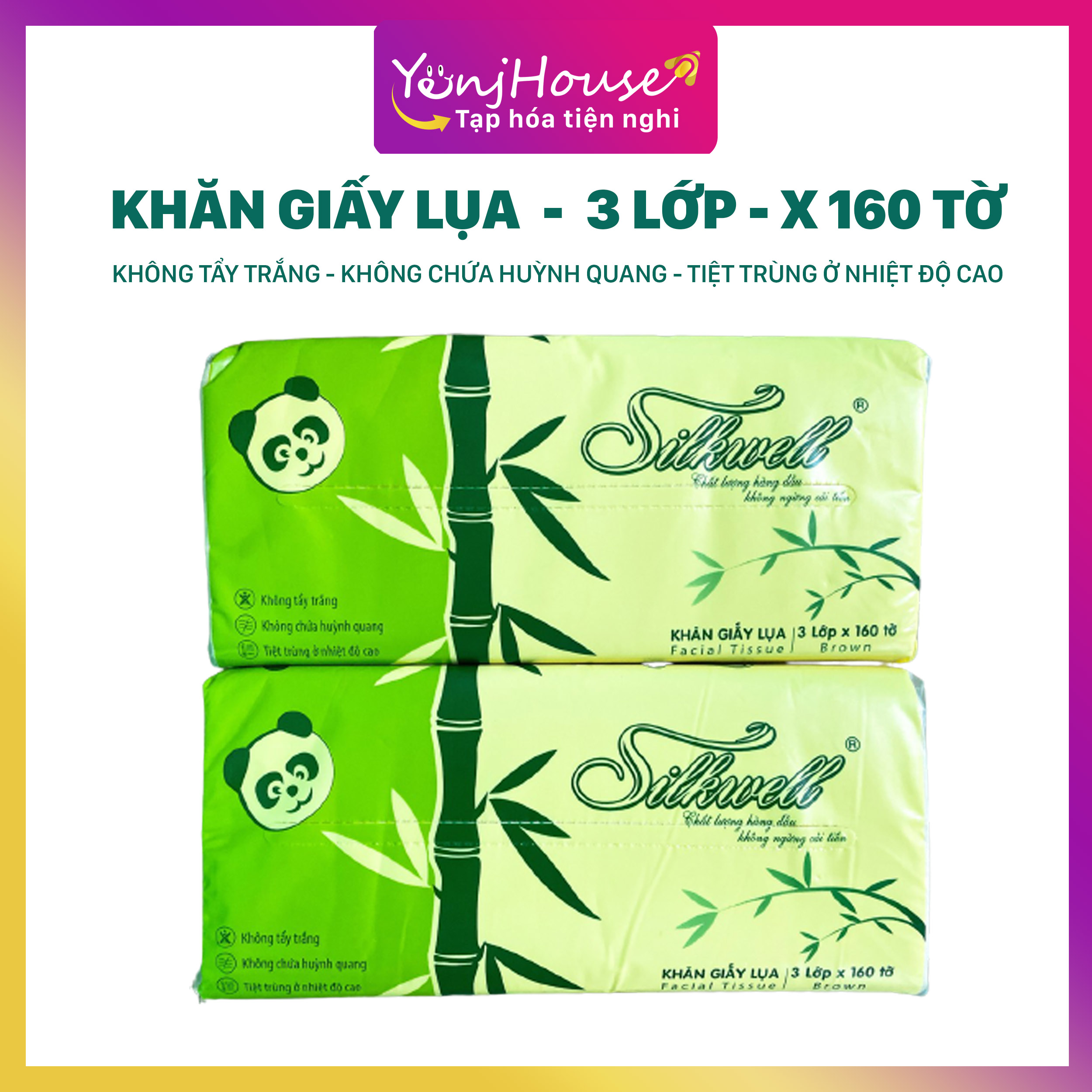 Khăn giấy lụa gấu trúc 3 lớp 160 tờ silkwell - yenjhouse