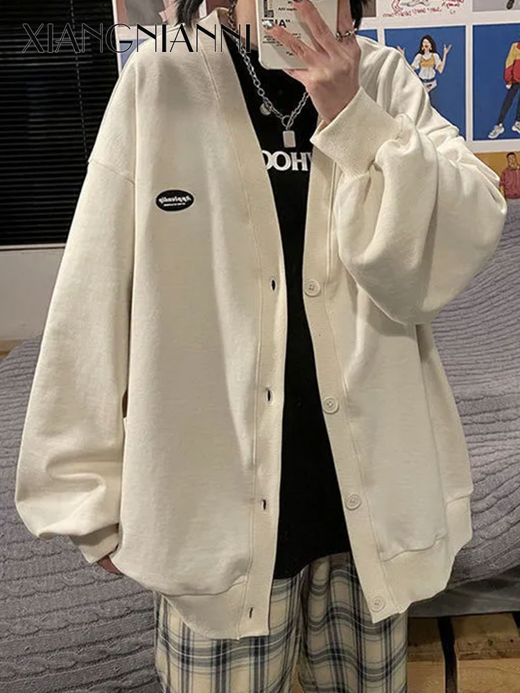 Xiang nian ni áo khoác áo khoác cardigan mỏng dáng rộng một hàng cúc cho nữ