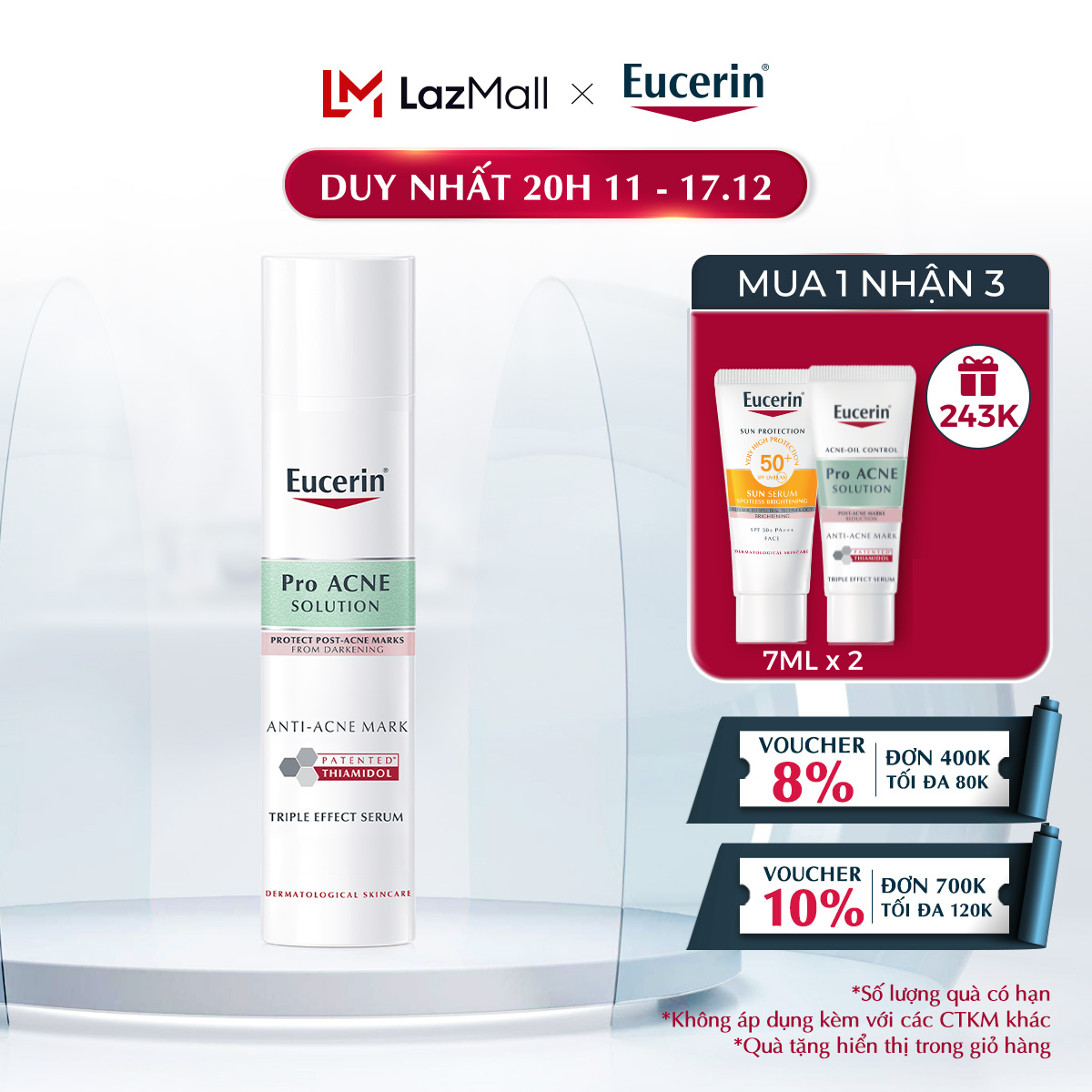 Tinh chất giảm thâm mụn & dưỡng sáng da Eucerin Pro Acne Triple Effect Serum 40ml