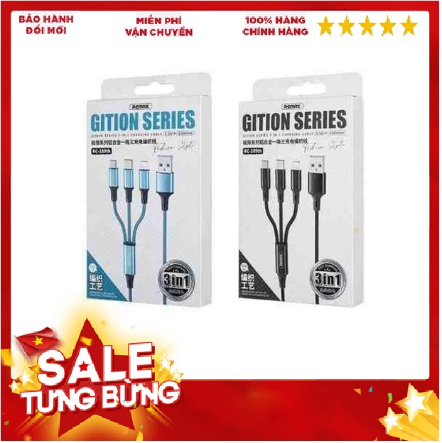 Cáp sạc đa năng 3 trong 1 chính hãng remax 3 đầu rc-189th