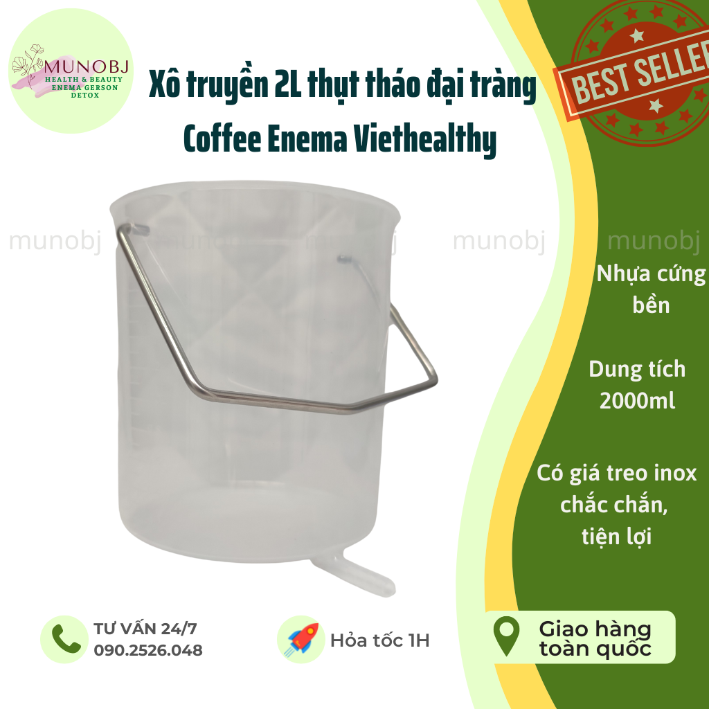 Xô truyền Viethealthy thải độc enema đại tràng dụng cụ thụt tháo enema nhựa cao cấp cafe enema 2L