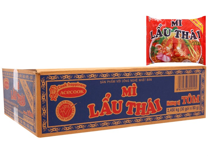 Thùng 30 gói mì lẩu thái tôm 80g