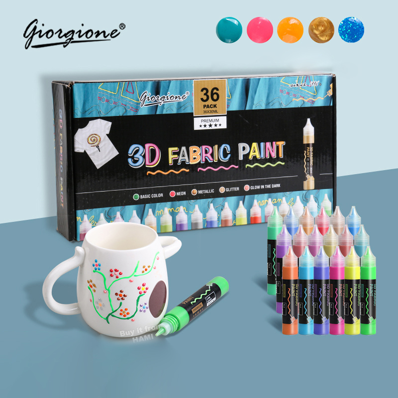 Màu acrylic Giorgione nổi 3D vẽ vải, gốm bộ 24/36 màu 30ml