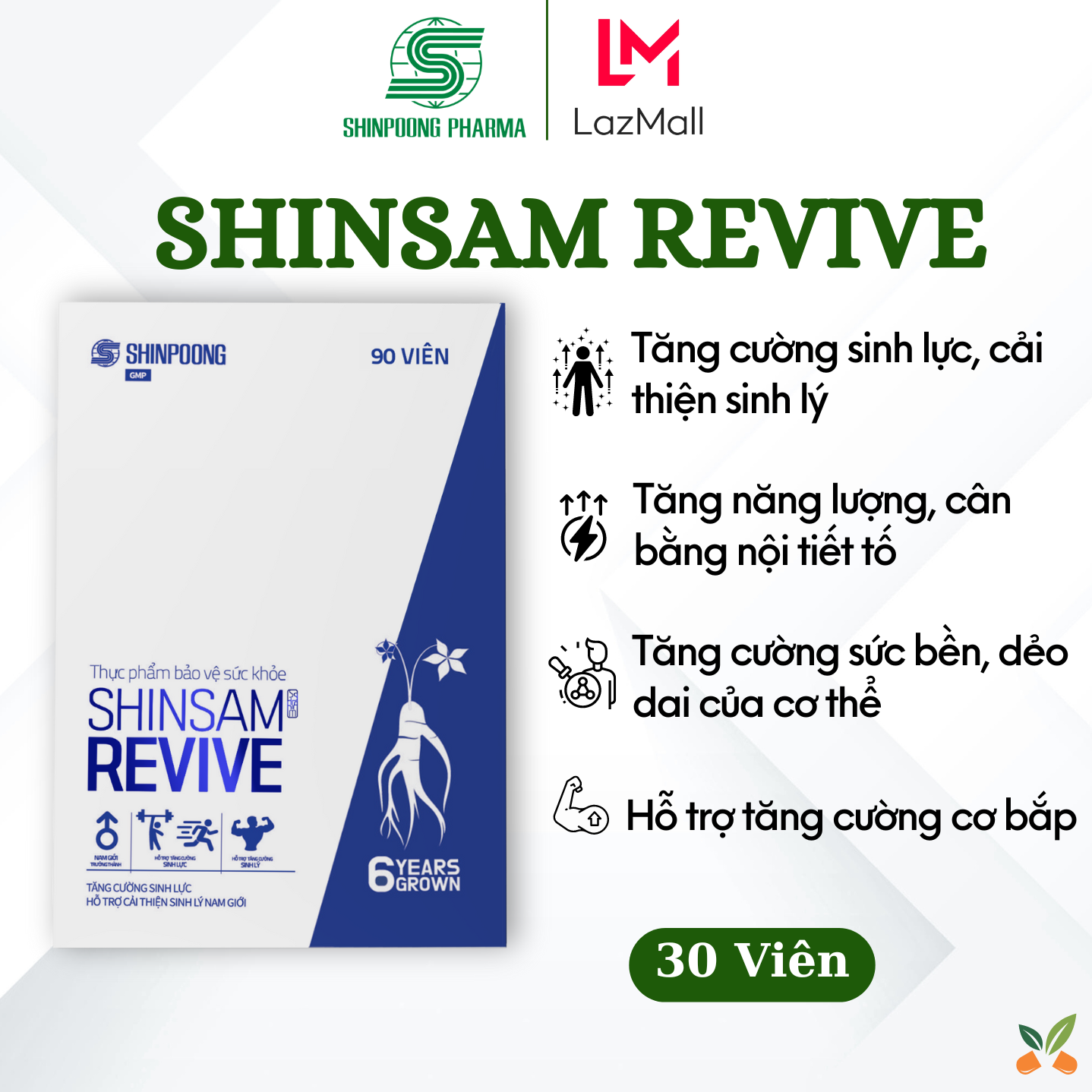 Viên Uống SHINSAM REVIVE Tăng Cường Sinh Lực Và Sinh Lý Dành Cho Nam Giới, Bổ Sung Năng Lượng, Sức Đề Kháng - SHINPOONG (30Viên)