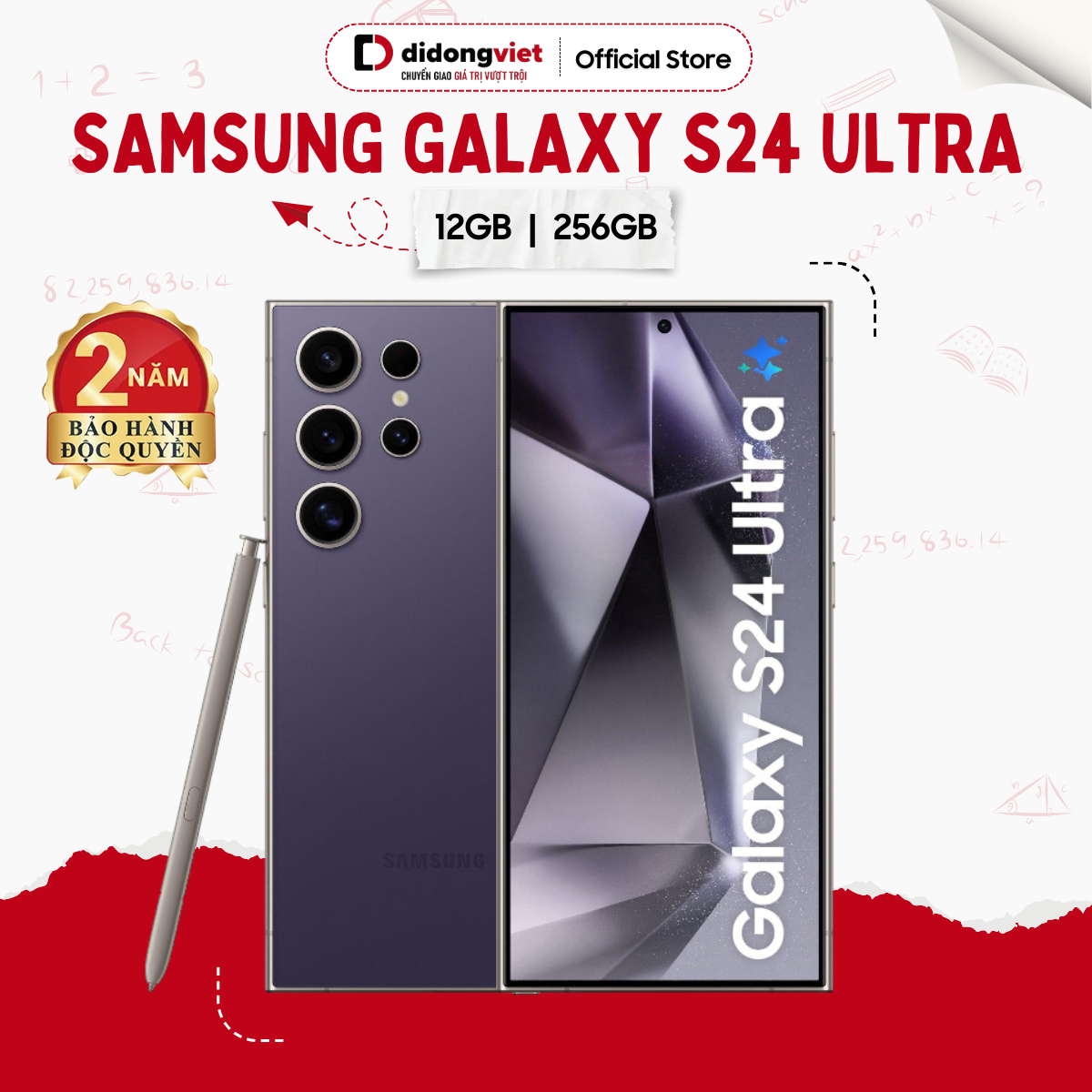 Điện thoại samsung galaxy s24 ultra 5g 12gb/256gb chính hãng - bảo hành độc quyền tại di động việt 02 năm
