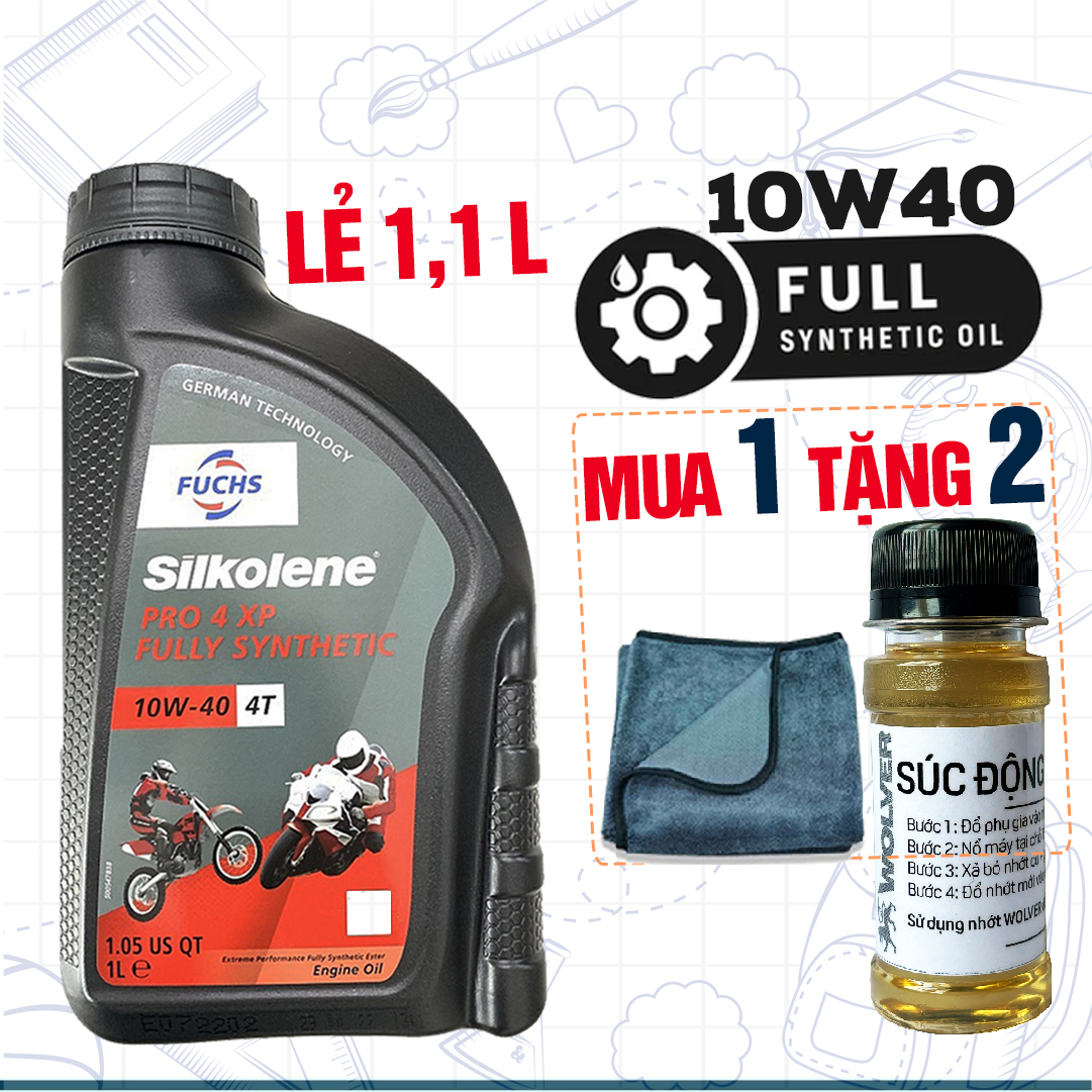 Bán Lẻ 1.1L Nhớt Xe Máy Fuchs Silkolene 10W40, Dầu Nhớt Nhập Châu Âu, Fully Synthetic