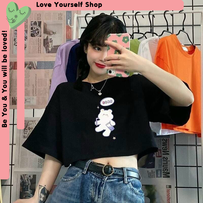 [HCM][Có ảnh thật] Áo croptop in hình gấu