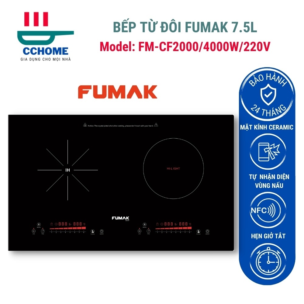 Bếp Từ đôi 💥 𝗚𝗜𝗔́ 𝗦𝗔̣̂𝗣 𝗦𝗔̀𝗡 💥 Bếp Hồng Ngoại Fumak FM-CF2000, Bếp Điện Công Suất 4000W CCHome LZD Fumak006