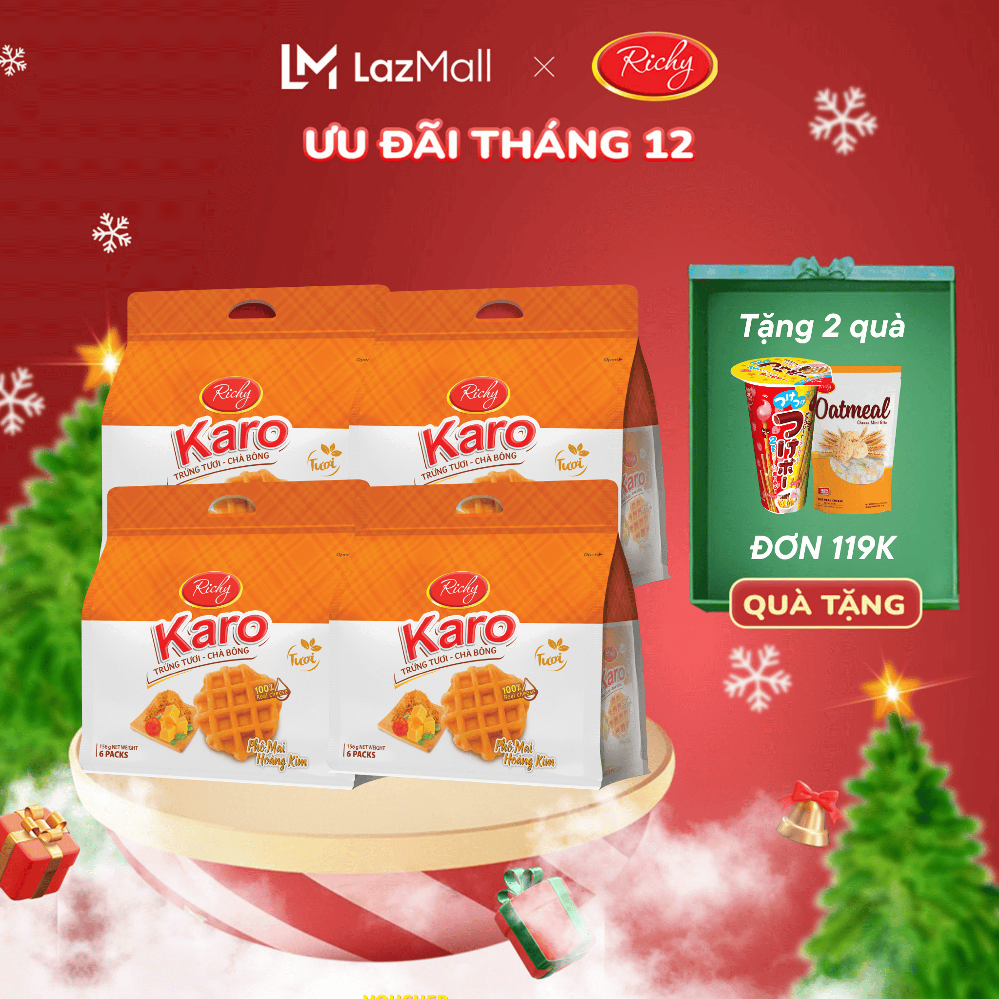  Combo 4 bịch Bánh tươi Richy KARO phô mai hoàng kim - date 45 ngày từ NSX KH cân nhắc khi mua SL lớn 