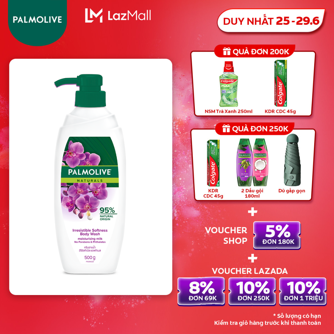 [Duy nhất 25-29.6_Voucher đến 15%]Sữa tắm Palmolive dưỡng ẩm chiết xuất thiên nhiên và sữa dưỡng da ẩm mịn từ hoa 500g