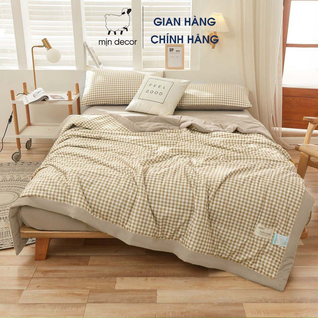 Set chăn ga gối Cotton Đũi  Mịn Decor - Bộ ga giường chăn trần bông mùa hè mềm mịn phong cách Hàn Quốc