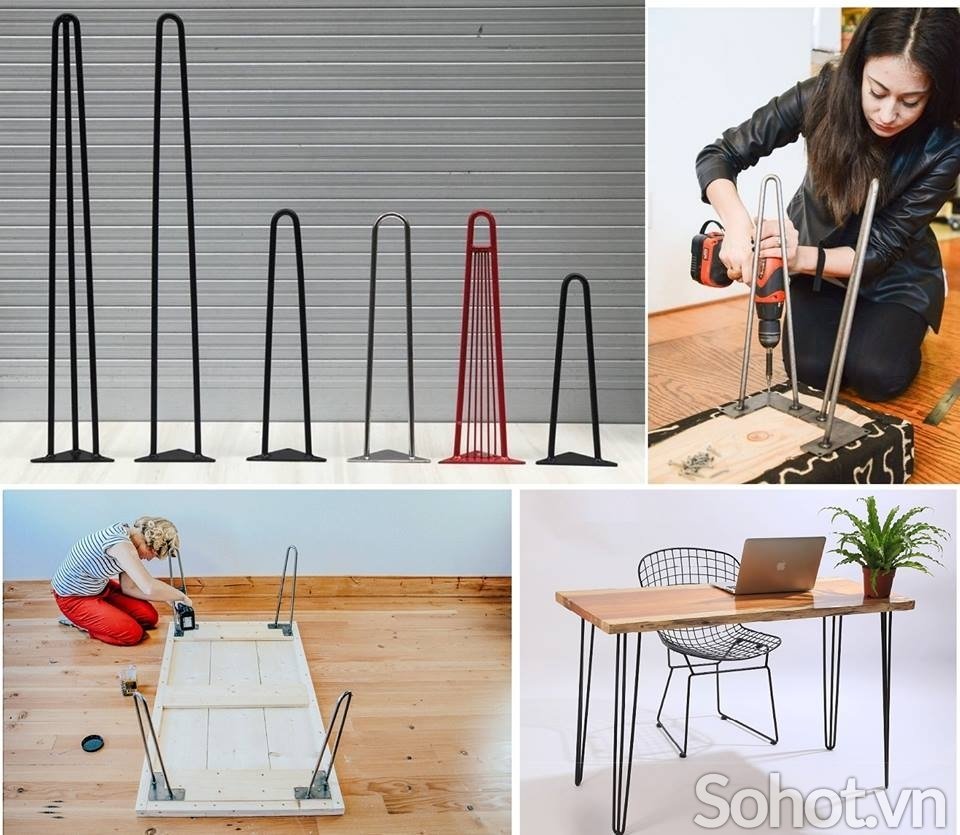 Combo 3 chân bàn ghế sắt hairpin loại 2 thanh sắt