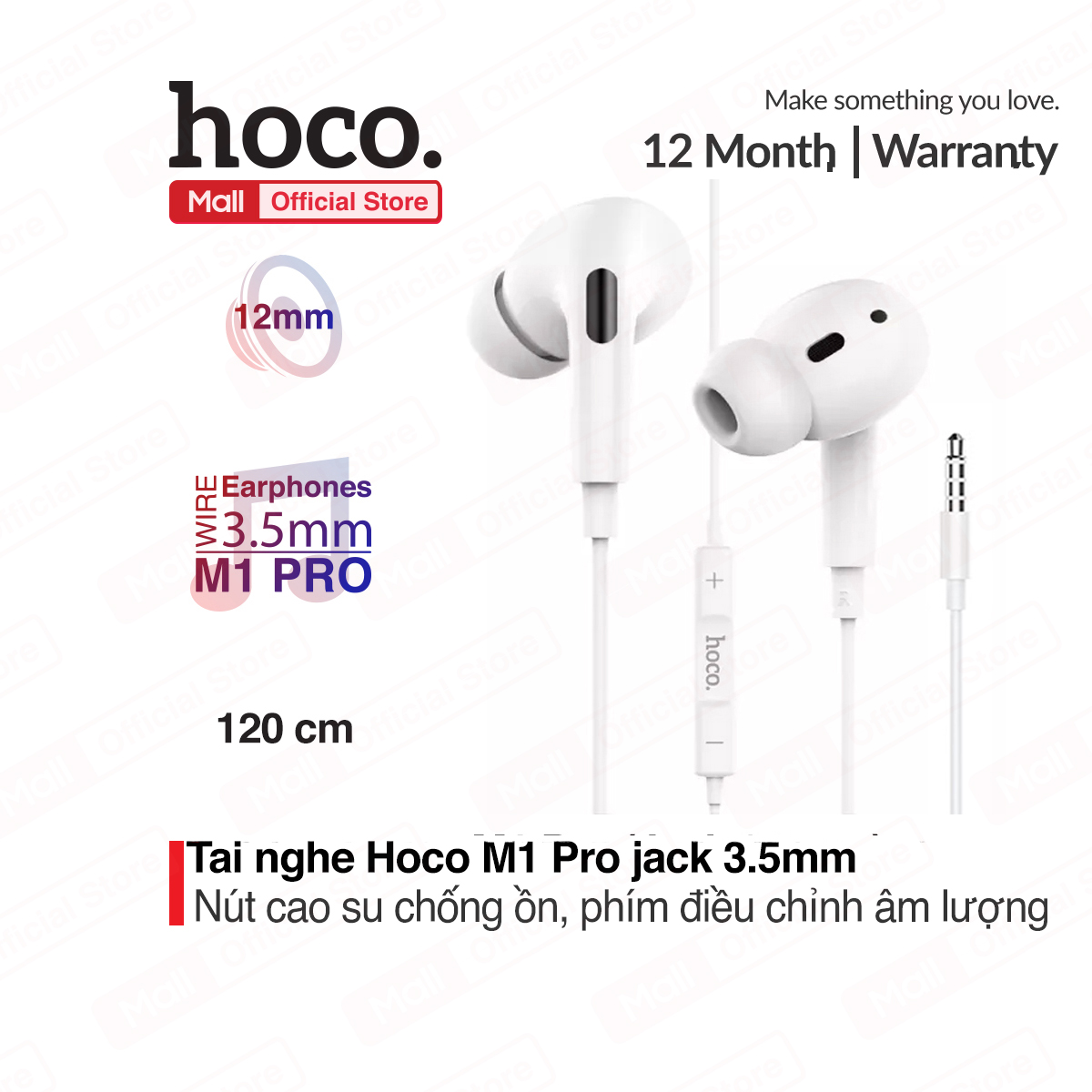 Tai nghe Hoco M1 Pro, được làm từ chất liệu TPE siêu bền, speaker 12mm, cổng cắm 3.5mm, hỗ trợ gaming phone, dài 120cm