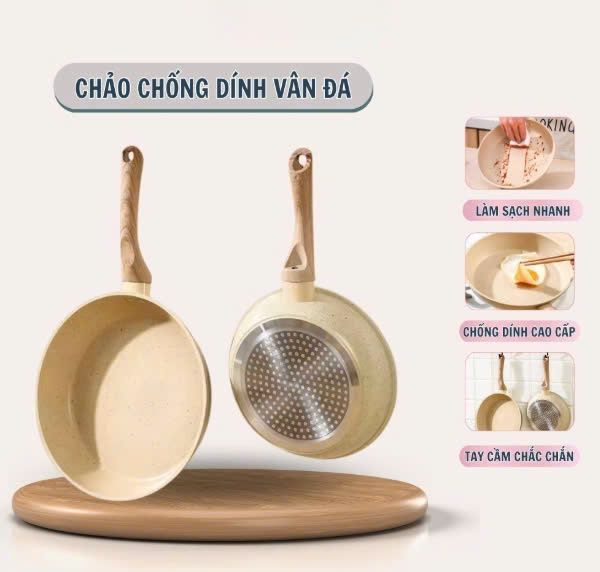 Chảo chống dính bếp từ, Chảo Nhật chống dính dùng cho mọi loại bếp - Chảo vân đá chống dính bếp từ, chảo đá phủ lớp chống dính