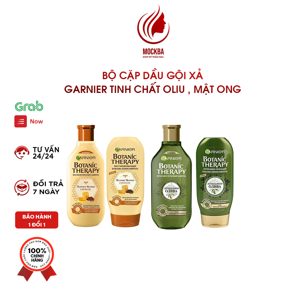 Combo Dầu gội đầu, dầu xả Garnier Botanic 400ml và 200ml tinh chất oliu , mật ong hàng nga dành cho tóc rất khô và hư tổn giảm gầu ngăn ngừa rụng tóc giúp tóc mềm mượt
