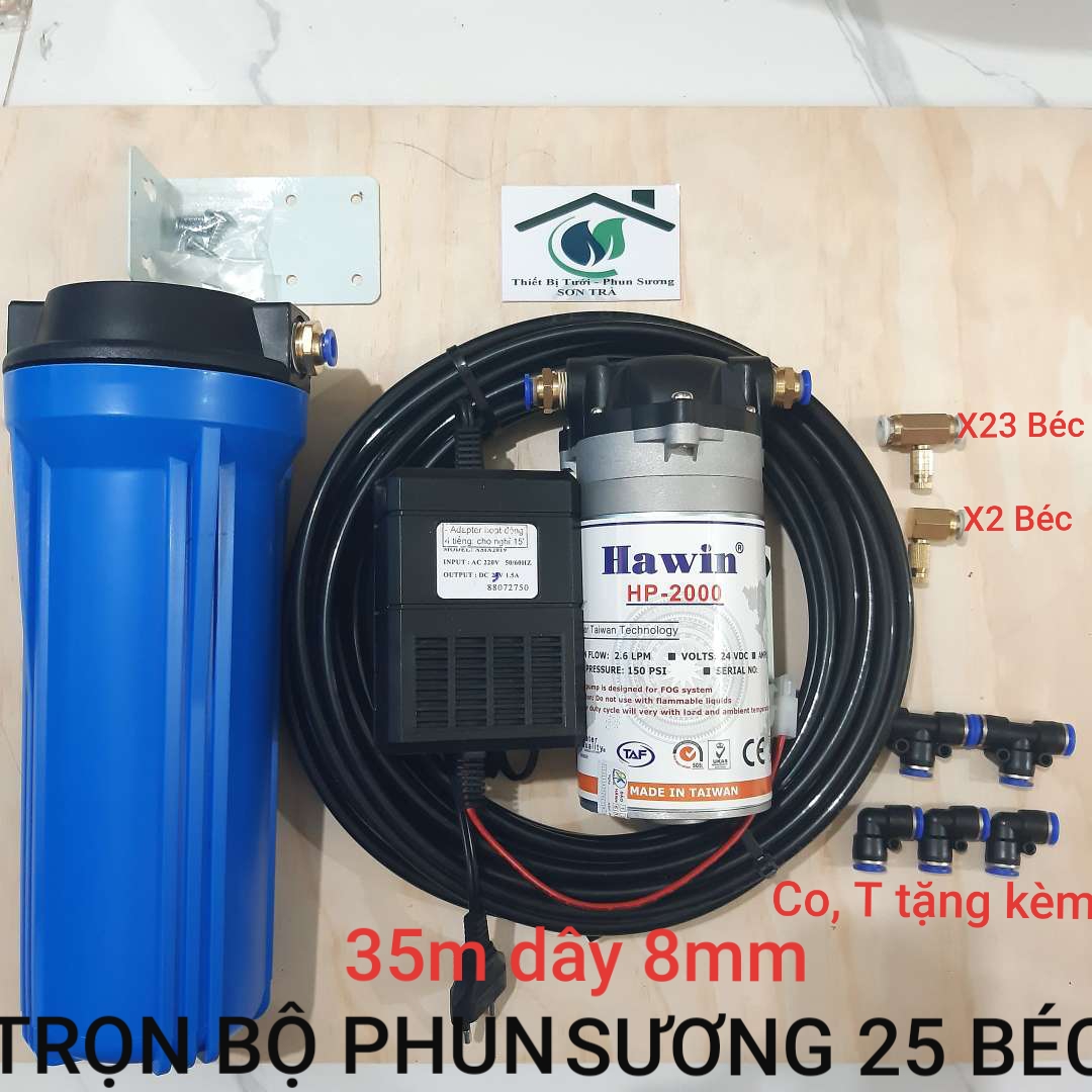 [HCM]Trọn bộ phun sương làm mát quán ăn, cafe HP-2000 lắp từ 25-50 béc- Máy Bảo Hành 6 tháng