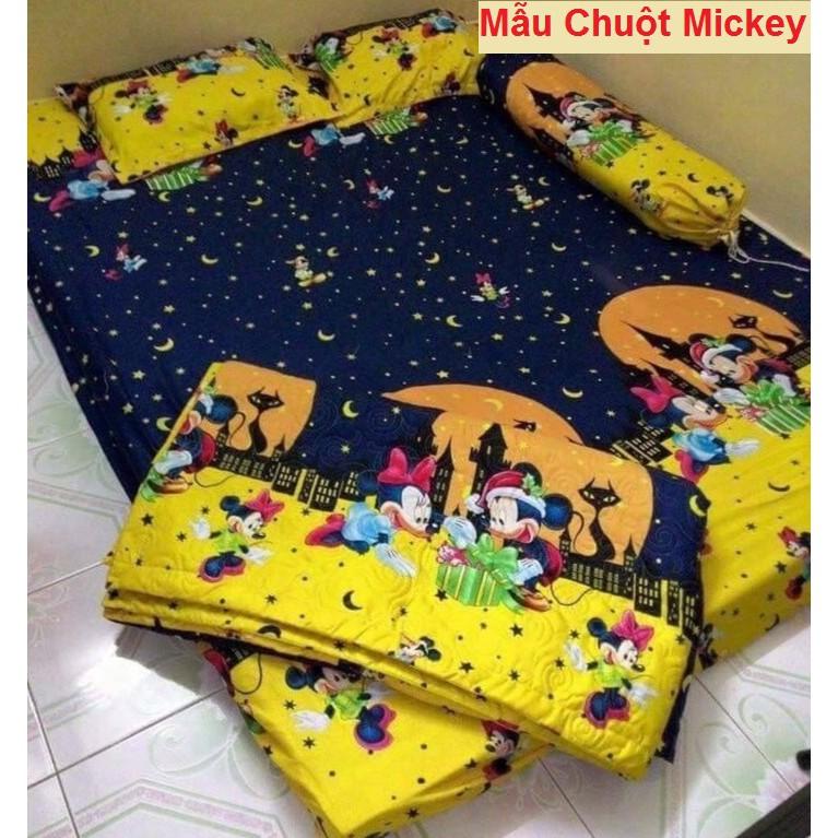 Bộ Ga Chun và 2 áo gối nằm poly cotton mẫu MICKEY , drap cotton, drap, ra giường, ga trải giường. drap giường