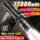 ????Giao tận nơi????Đèn pin LED 12000mAh,đèn pin zoom xa gần,3 chế độ,vỏ kim loại,chống nước IP68,sạc USB,dùng cho dã ngoại, đèn pin siêu sáng,đèn pin chiếu xa,đèn cắm trại