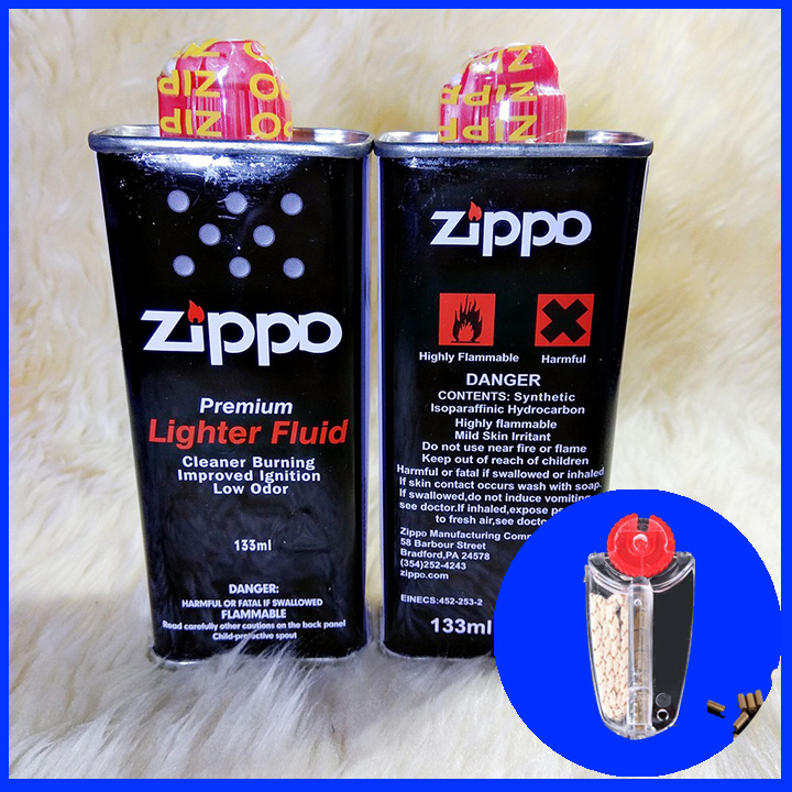 Chai xăng thơm Zippo 133ml kèm đá lửa tim quẹt, Xăng hộp quẹt bật lửa Zippo, Xăng zippo kèm đá lửa tim bấc giá rẻ
