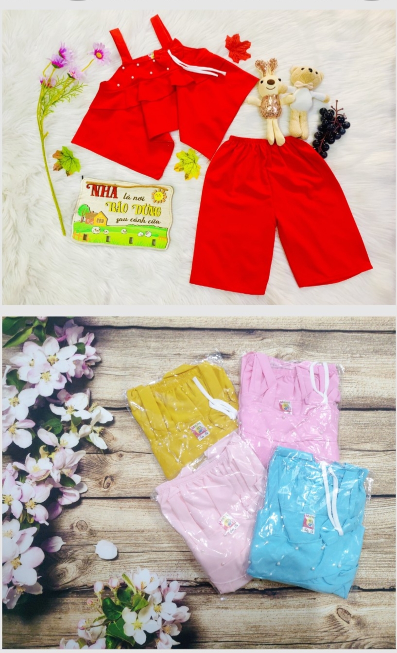 Bộ lụa dây phối nơ quần lửng bé