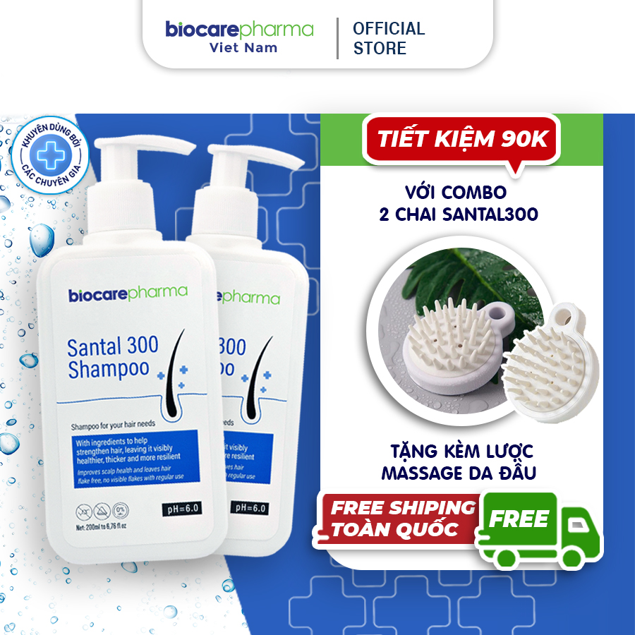 [MUA 2 TẶNG 1] Dầu gội dược liệu BIO CARE PHARMA giảm gàu, nấm ngứa da đầu Santal 300 Shampoo 200ml