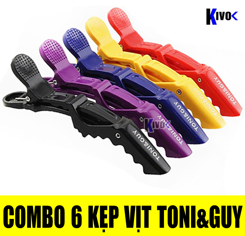 BỘ 6 Kẹp Tóc Vịt Toni&Guy - Giúp Cố Định Tóc / Tóc Mái Cho Bé Nam Nữ Salon - Nhựa Đen Miệng Cá Sấu Có Lò Xo Thép Không Gỉ - Kivo