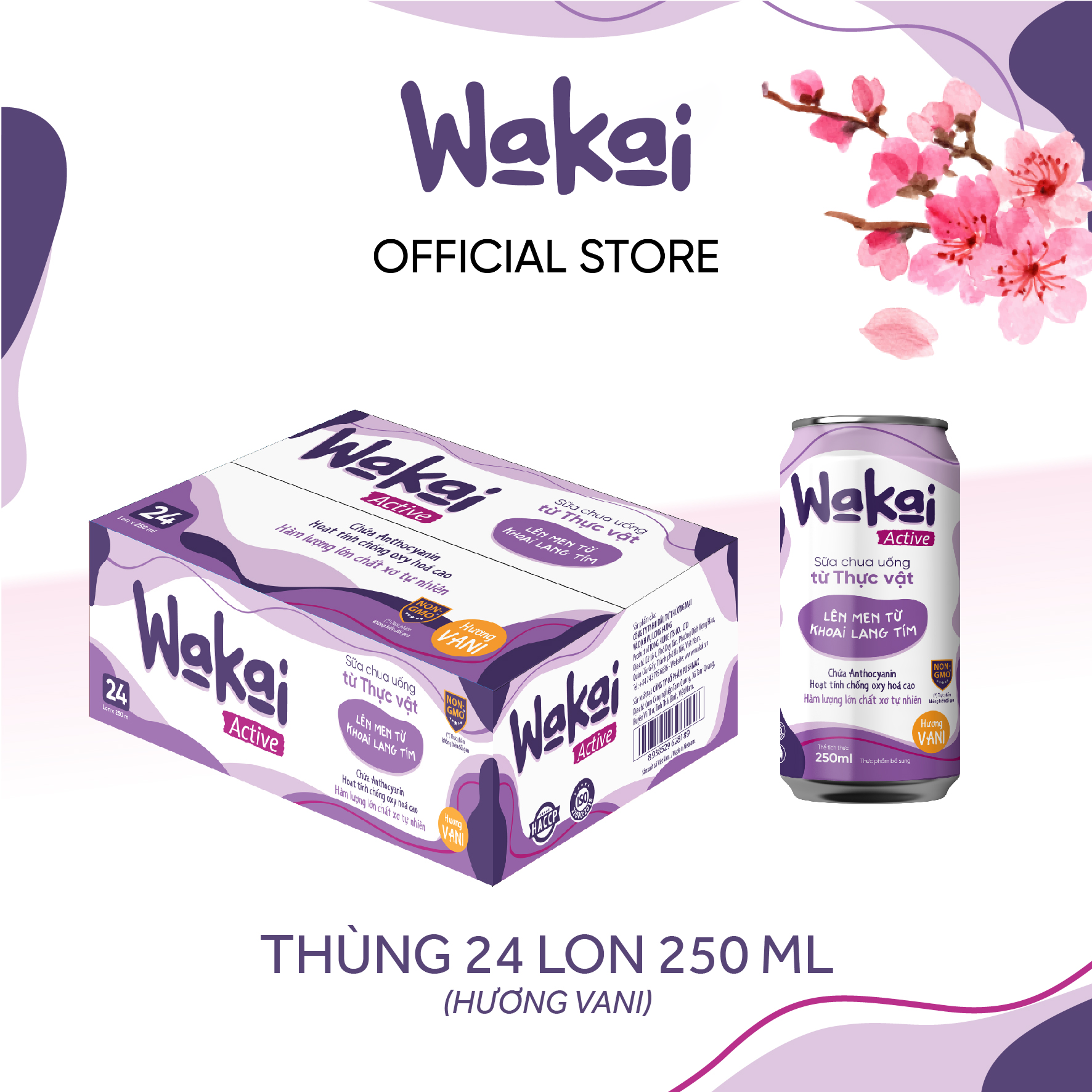 Thùng 24 lon sữa chua uống từ thực vật wakai active