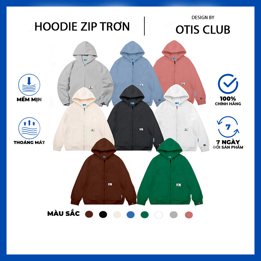 Aó khoác hoodie zip unisex local brand Otis Club - Hoodie zip Trơn