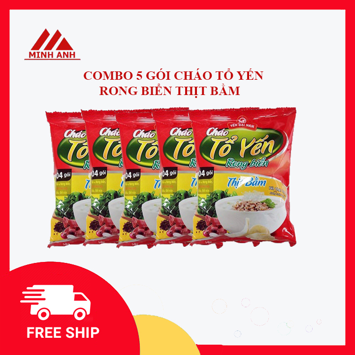 Combo 5 gói cháo tổ yến rong biển thịt bằm Yến Đại Nam (5 gói x 50g), yến thật, thịt thật, cháo ăn liền, thơm ngon, bổ dưỡng, phù hợp cho mọi lứa tuổi