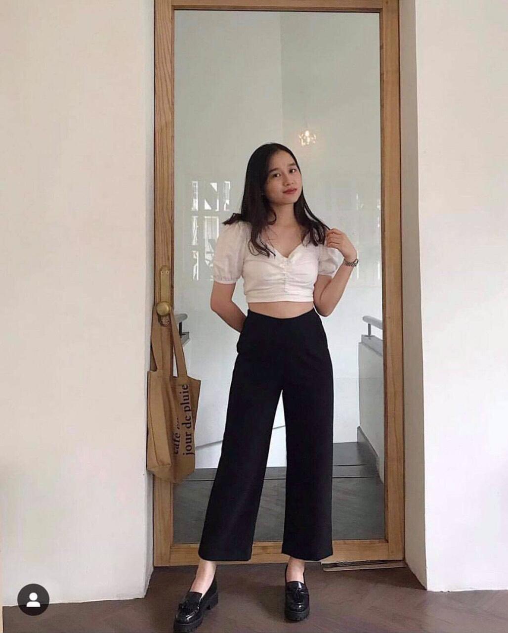 [HCM]Quần ống suôn lưng dây kéo bên hông có 2 túi form ngố lửng dài q trên mắc chân